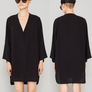 BERENIK Shirt Dress Black Wide Sleeves Deep V XS-M